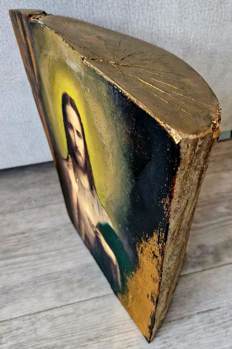 Ikona lite drewno Jezus rękodzieło decoupage