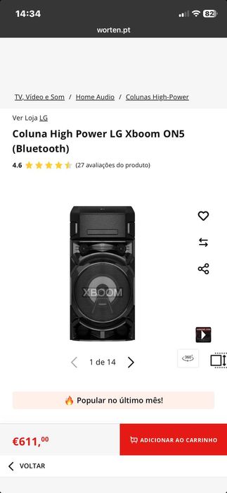 Coluna High Power LG Xboom ON5 (Bluetooth)