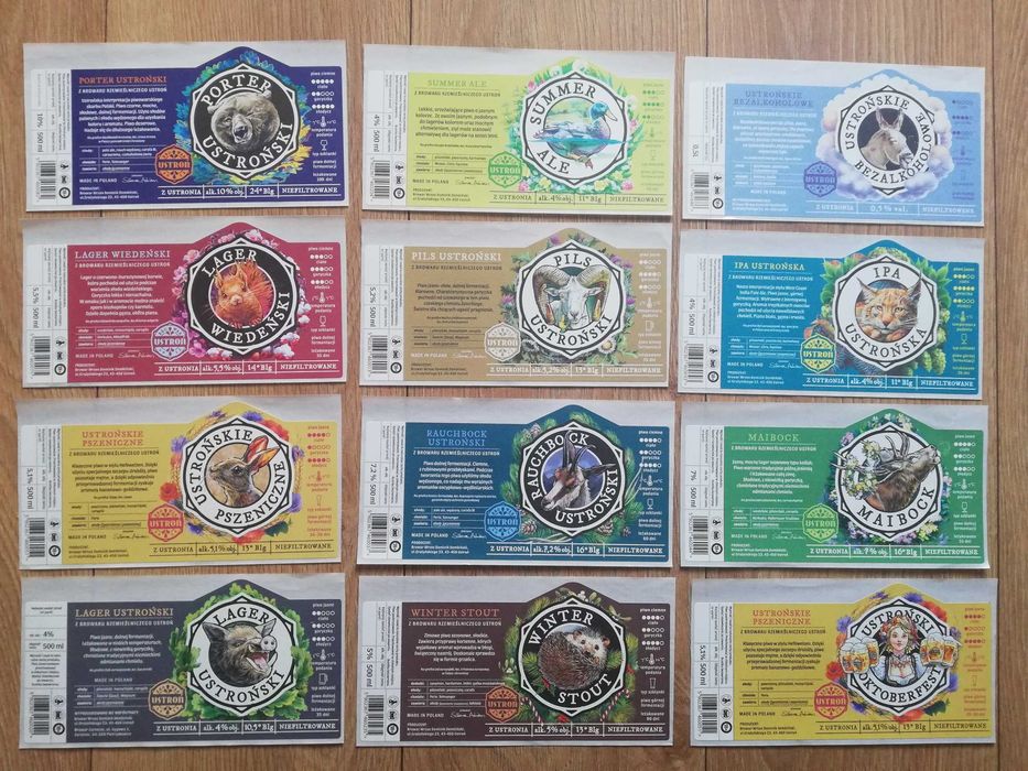 Komplet etykiet z Browaru Wrzos/Ustroń