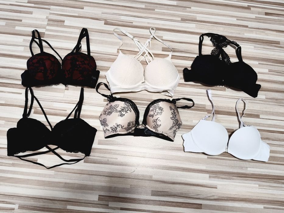 Zestaw 6szt. Biustonosz push up, paseczki, koronki, 65B