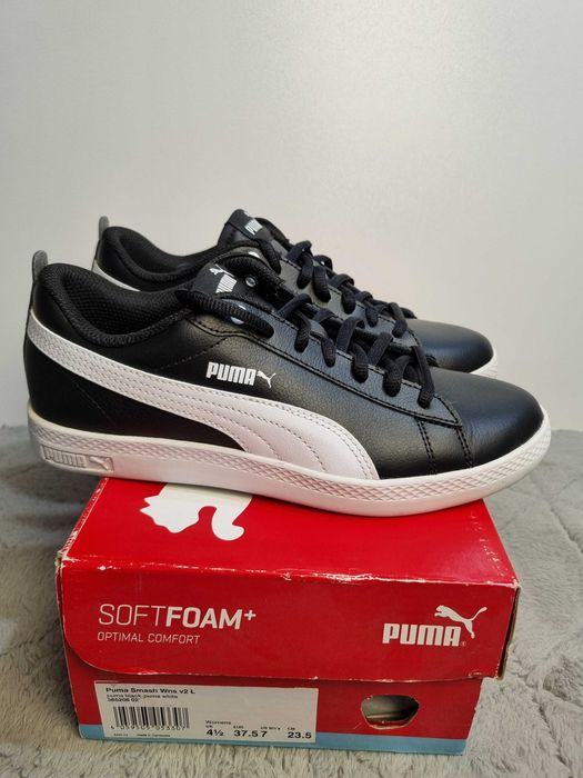 Buty damskie czarne skórzane trampki puma smash v2 leather 37,5