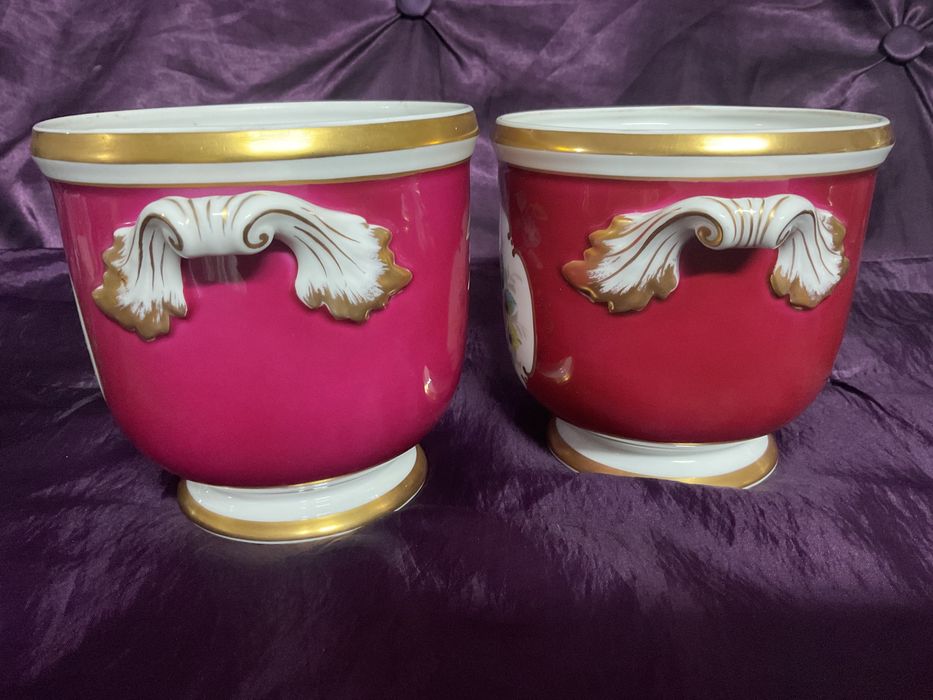 Par de cachê potes porcelana pintura manual 14x16 cm