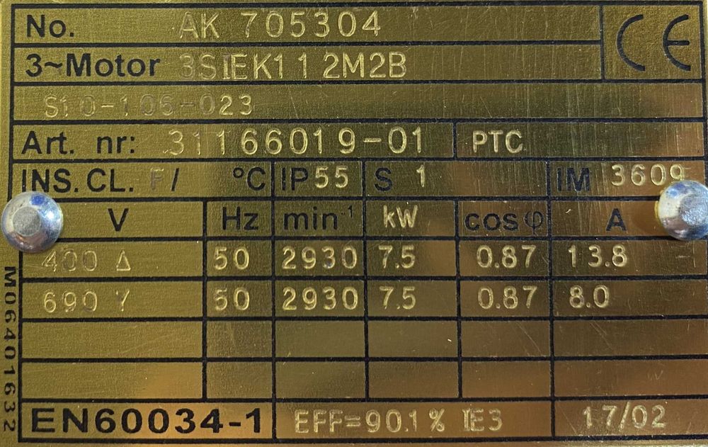 silnik elektryczny 7,5kW 2930obr. 3fazowy IE3