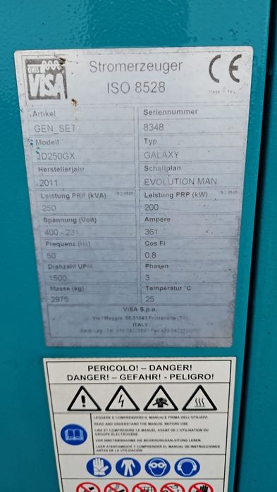 Дизель генератор, Генератор John Deere 250kw