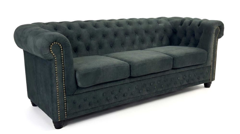 Sofa trzyosobowa pikowana Chesterfield butelkowa zieleń FELIX 3