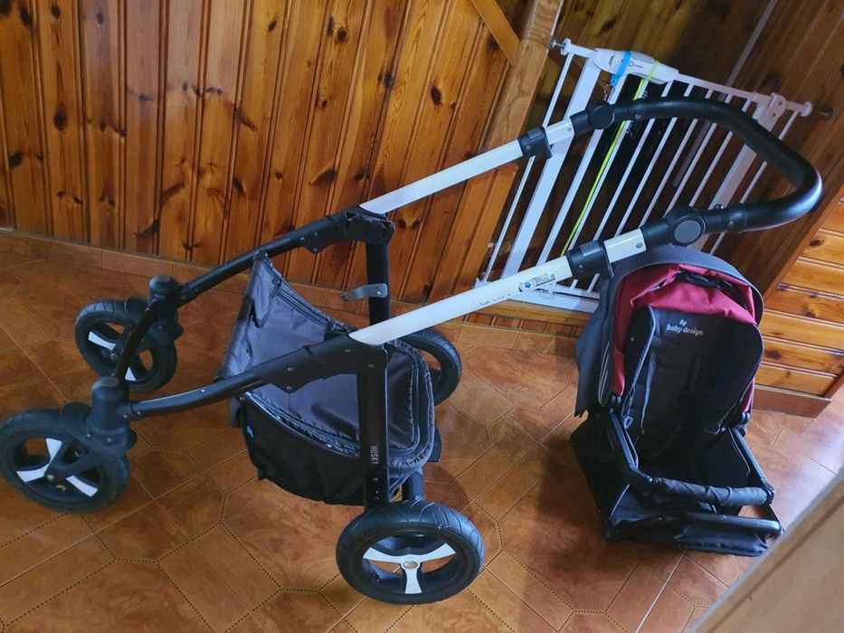 Wózek 2w1 Baby Design Husky gondola spacerówka szaro-wiśniowy