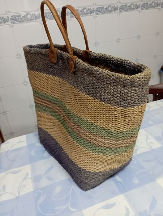 Cesta de compras ráfia azul