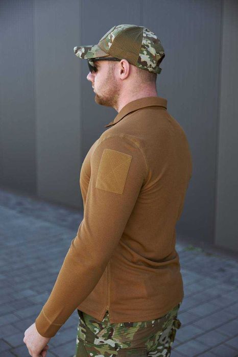 Військова футболка Поло з довгим рукавом CoolPass Койот S-3XL