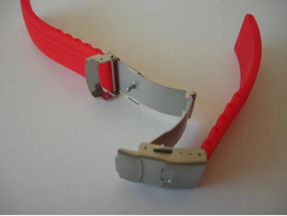 Bracelete Borracha Vermelho Fecho Báscula 20mm 22mm 24mm