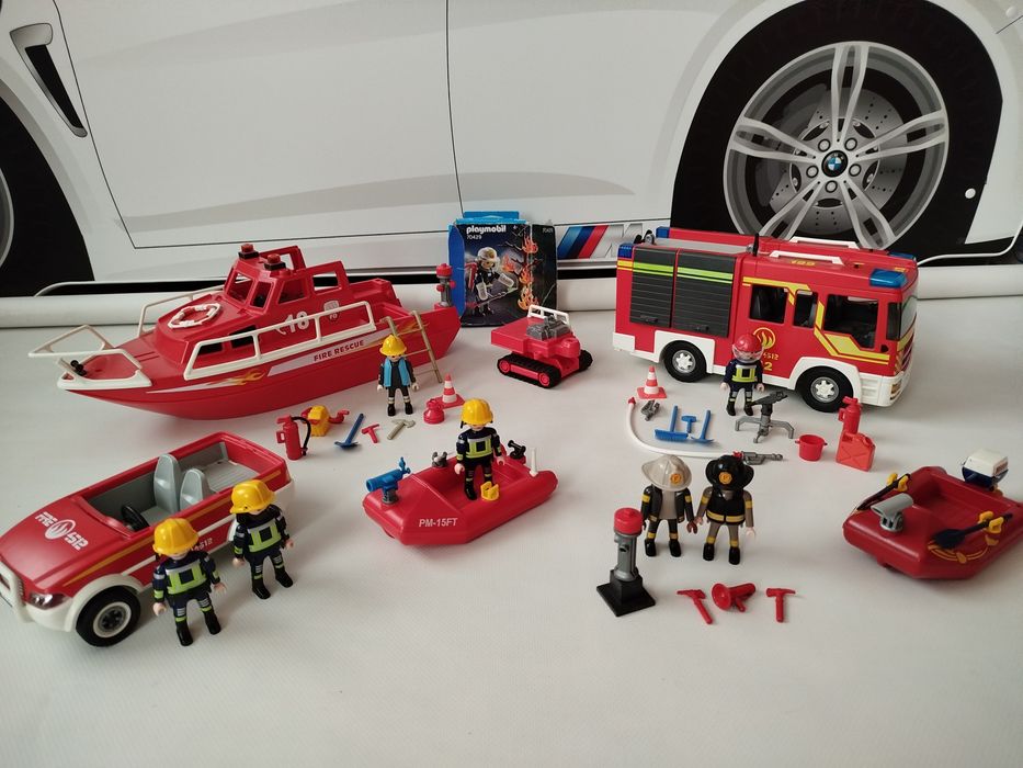 Playmobil. Пожарная машина звук, свет, катер, пожарники, лодка