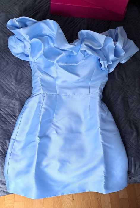 Vestido azul com folhos - de Gonçalo Peixoto - Tamanho L - Novo!