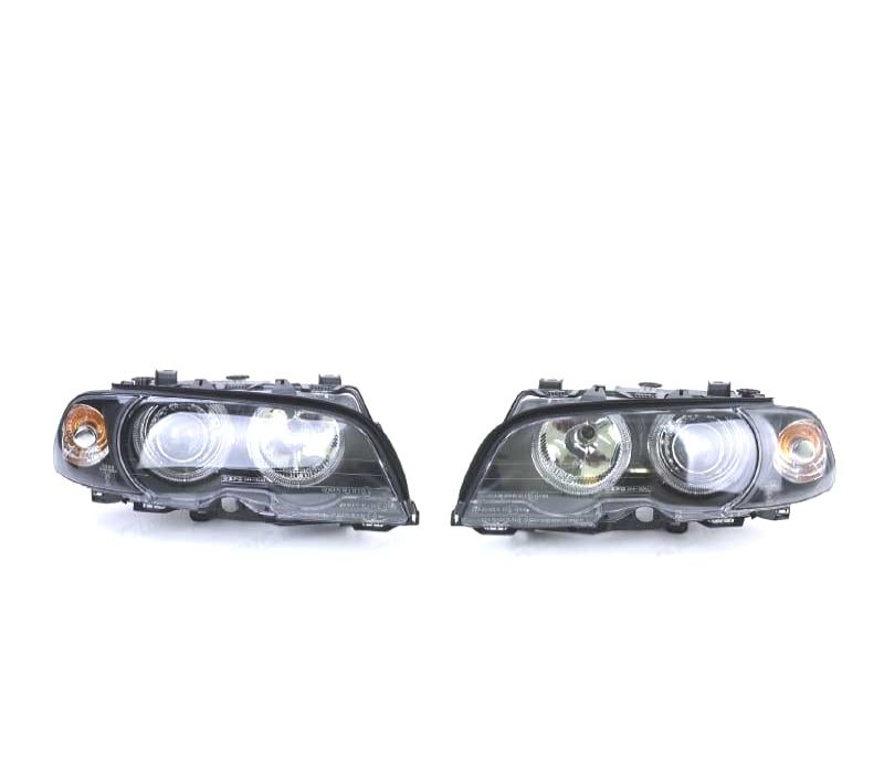 FARÓIS BMW E46 COUPE CABRIO 99-03 ANGEL EYES FUNDO PRETO