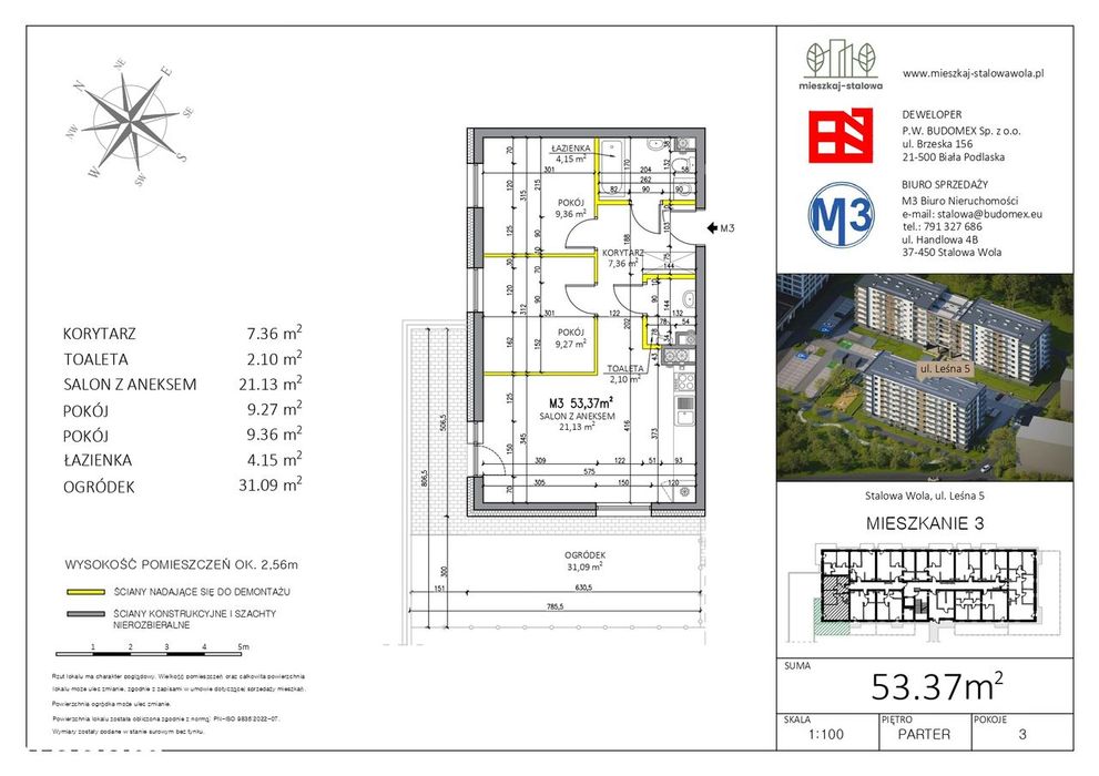 Mieszkaj - Stalowa | Nowe 3 pokoje z dużym ogródkiem 31 m²