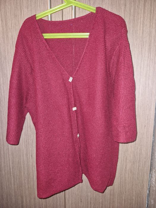 Sweter kardigan damski bordowy perłowe guziki - L r. 40