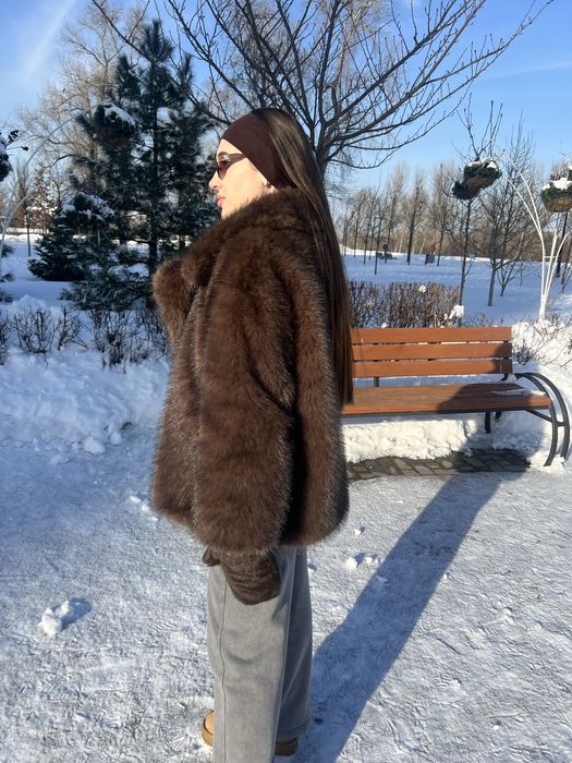 Еко шубка під соболя шоколадна анлійський комір