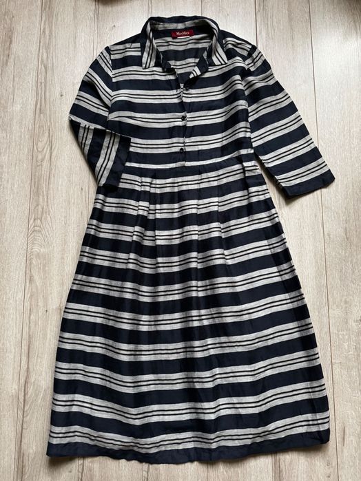 Max Mara Studio оригінальна лляна сукня міді в смужку плаття