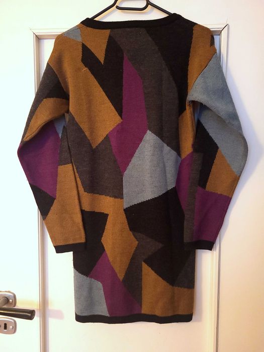 Sweter Nümph S 36 geometryczny wełna fiolet błękit brąz