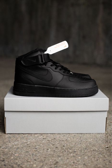Кросівки Nike Air Force 1 Mid Black | Чорні Шкіра
