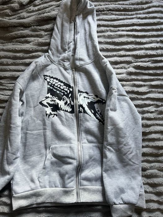 Crocodile Zip Hoodie / Худи с принтом крокодила черное и серое