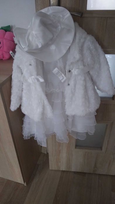 Sukienka do chrztu.Zestaw zimowy dla dziewczynki.Okazja 74/80