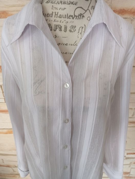 Biała elegancka bluzka WOL-TEX r.XL srebrna nitka , jak nowa. WK