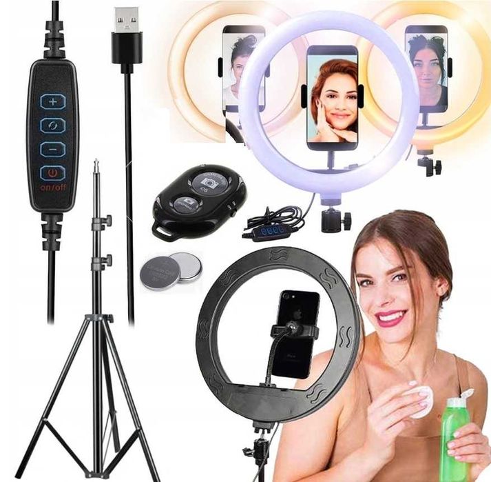 NOWE LAMPA Pierścieniowa LED Selfie RING Tiktok Pilot BLUETOOTH Statyw