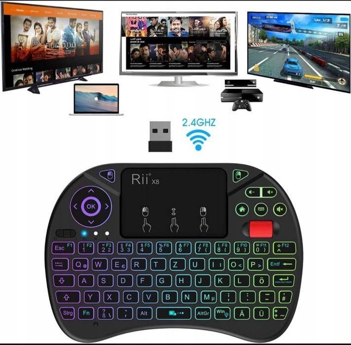 Mini Bezprzewodowa Klawiatura Touchpad Smart LED USB Rii X8
