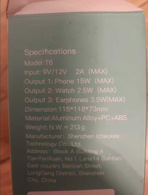 Ładowarka indukcyjna 3in1 stojak na telefon 15W T6