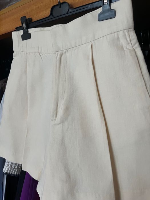 Calções cinta subida bege linho Zara