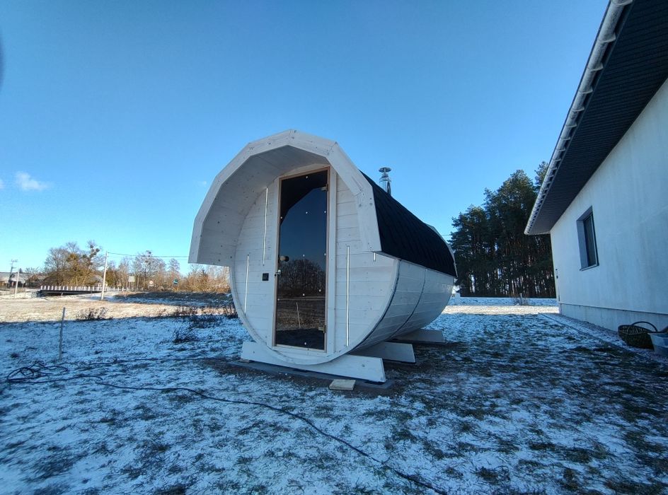 Sauna ogrodowa Beczka (Z przedsionkiem) 420 cm !! Piec na drewno !!