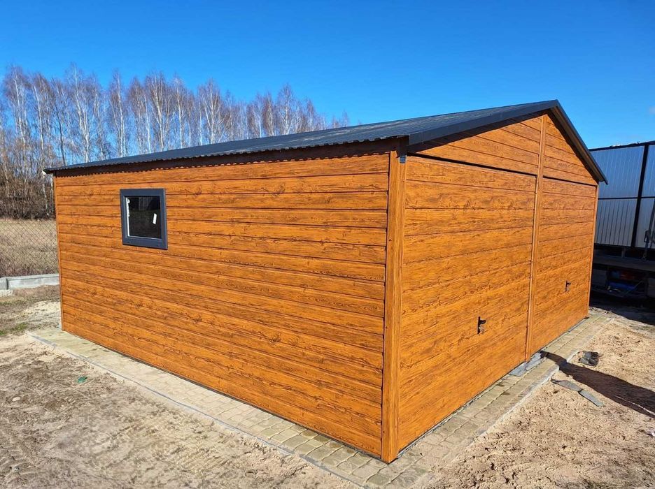 Garaż blaszany 6x5 Premium Garaz drewnopodobny grafit Garaże blaszane Premium 6x5 6x5.8 6x6 6x7 7x7 PRODUCENT
