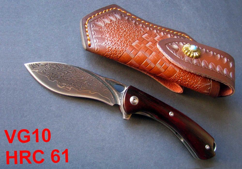 Nóż myśliwski damast japoński HRC 61  EDC składany pochwa