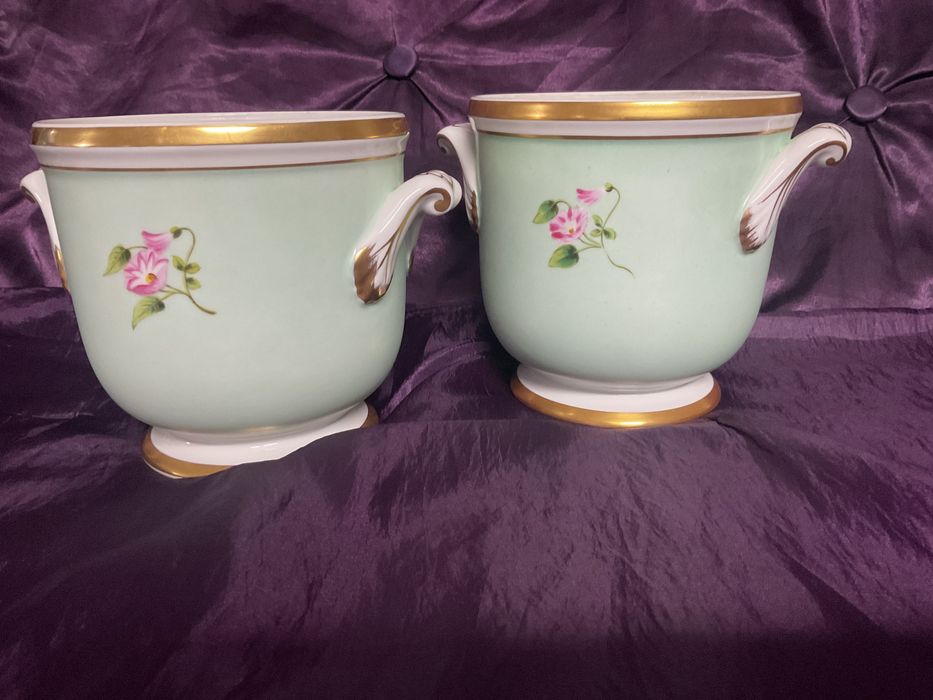 Par de cachepotes porcelana vista alegre pintura manual com 16x20 cm