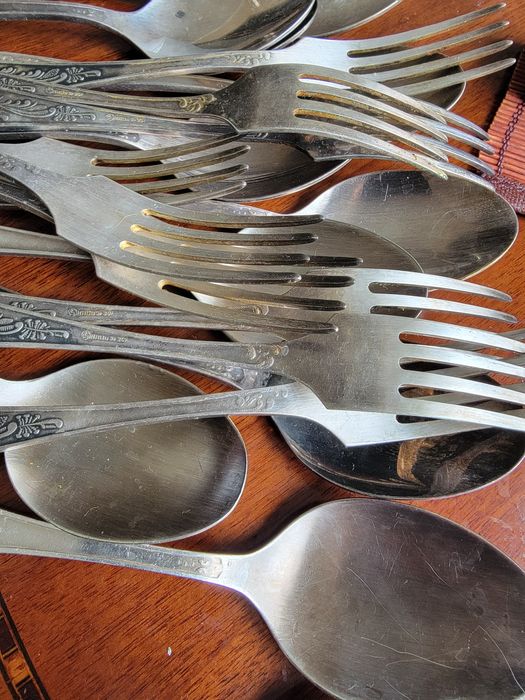 столовый набор большой, материалы: нержавейка, серебро, мельхиор