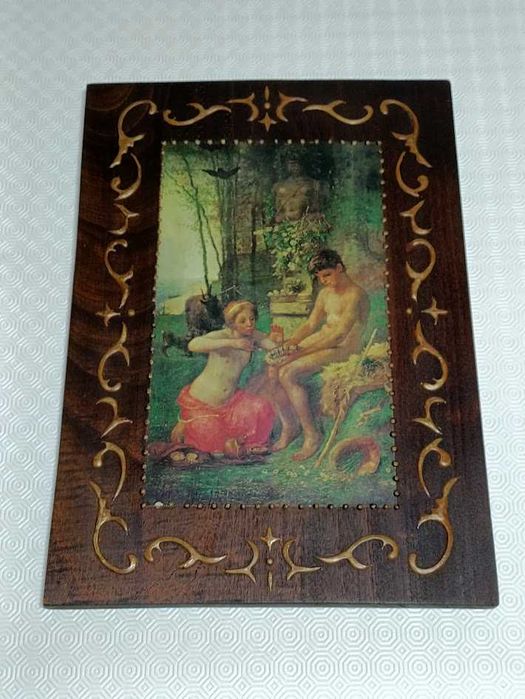 Quadro arte popular madeira com ilustração em papel