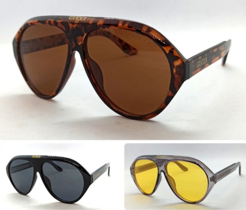 Gucci очки маска унисекс солнцезащитые черные жёлтые коричневые модные