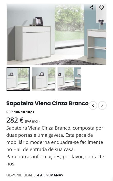 Sapateira branca e cinza com duas portas e gaveta