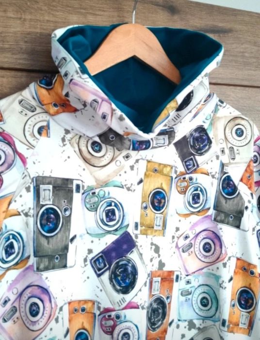 Bluza z kominem golfem nowa Handmade print aparat fotograficzny