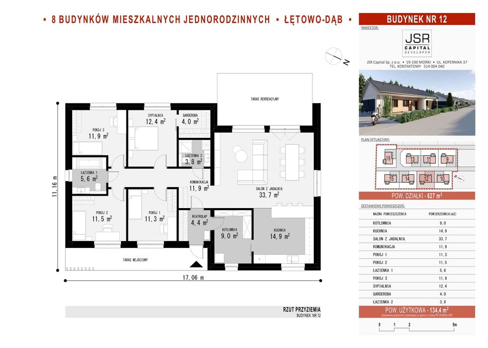 Parterowy, nowy wolnostojący dom 134,5 m2 / Zambrów