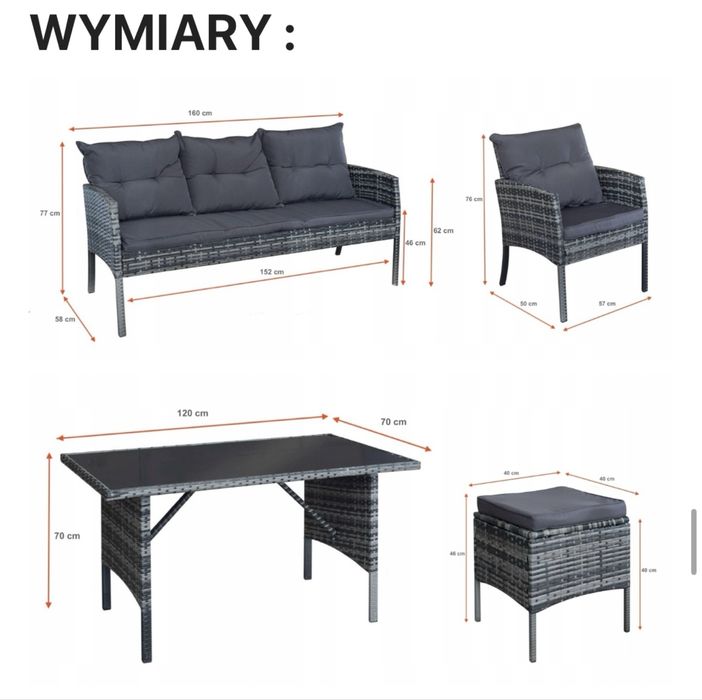 Meble ogrodowe technorattan SOFA fotele pufy stół  nowe