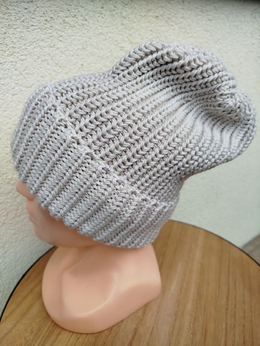 Czapka z wełny Merino extrafine 100% piaskowa z wywinieciem okazja