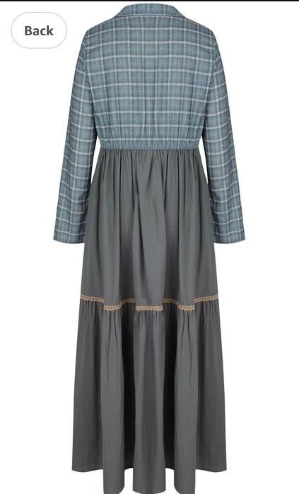 Nowa długa sukienka boho XL oliwkowa krata – zwiewna i wygodna