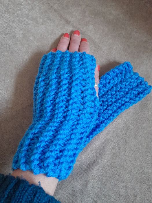 Opaska mitenki niebieskie komplet handmade boho ciepły zestaw damski