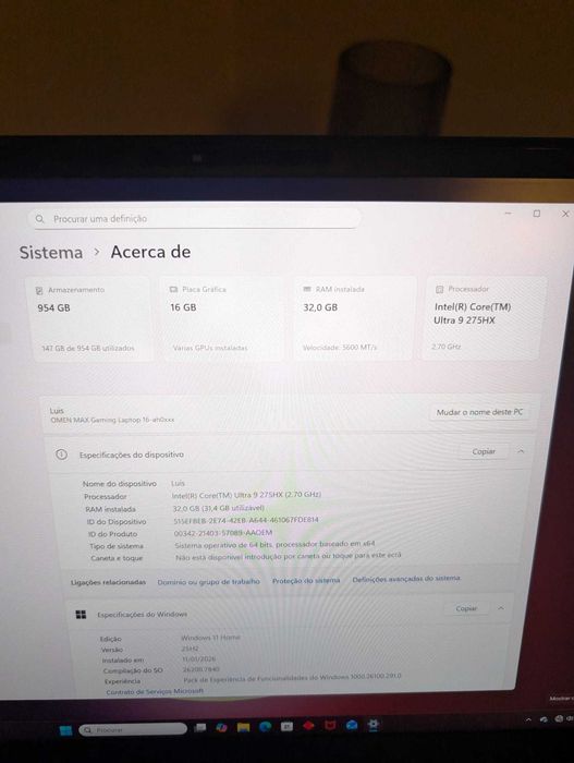 HP OMEN MAX 16 – RTX 5080 – 32GB RAM – COMO NOVO – GARANTIA