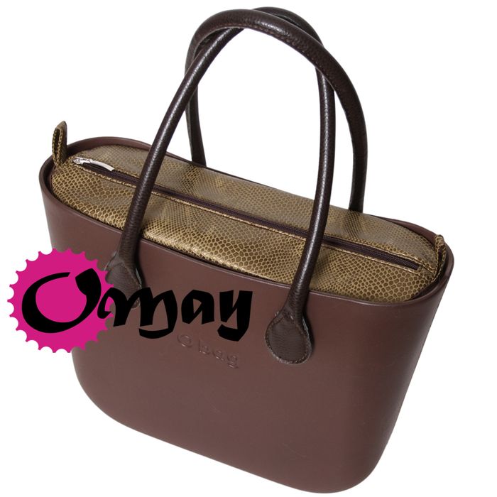 Brązowy organizer do OBAG STANDARD eko skóra wąż złoty 2kieszenie OMAY