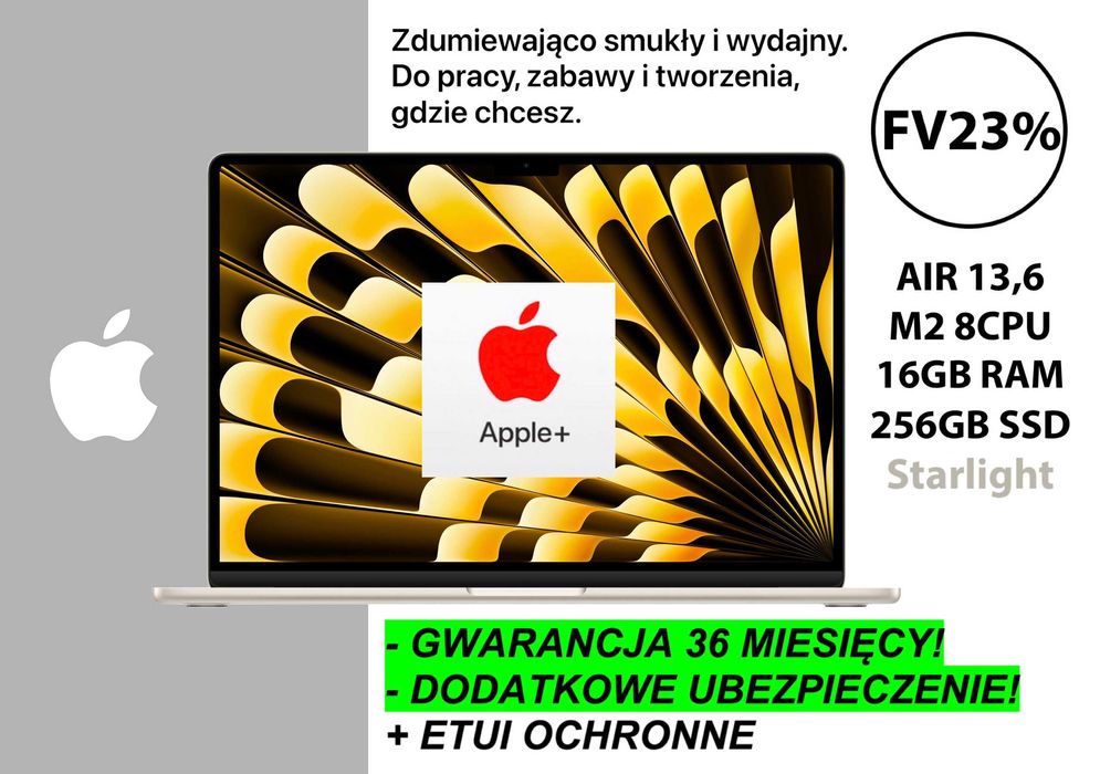 Nowy Apple MacBook Air 13 M2 256GB 16GB RAM STARLIGHT GW-3LATA! FV23%