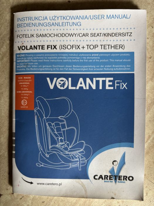 Fotelik dzieciecy CARETERO Volante Fix