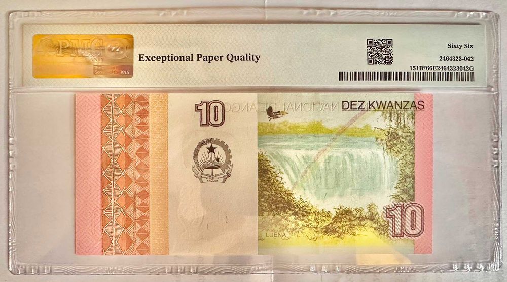 Nota de Angola – 10 Kwanzas 2012 – Pick# 151b "Replacement" (PMG 66 EPQ Gem Unc)
