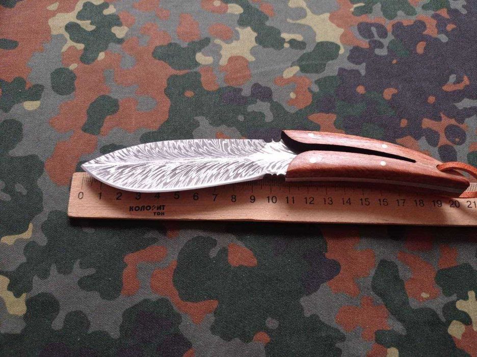 Туристичний ніж Пташине Перо Damascus Brown 20см,ручка дерево,чехол