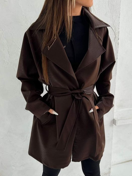 Płaszcz damski LaManuel Lady First Uni ekoskorka czarny beżowy camel c